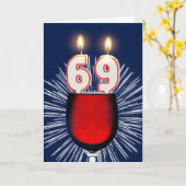 Carte 69e anniversaire avec vin et bougies (Fleur jaune)