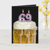 Carte 69e anniversaire Bière sur noir (Fleur jaune)
