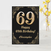Carte 69e anniversaire Black and Gold Parties scintillan (Fleur jaune)