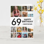 Carte 69e anniversaire Collage photo 13 photos noir blan (Fleur jaune)