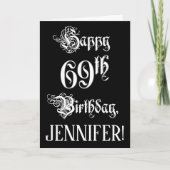 Carte 69e anniversaire : fantaisie, élégant script + Nom (Devant)
