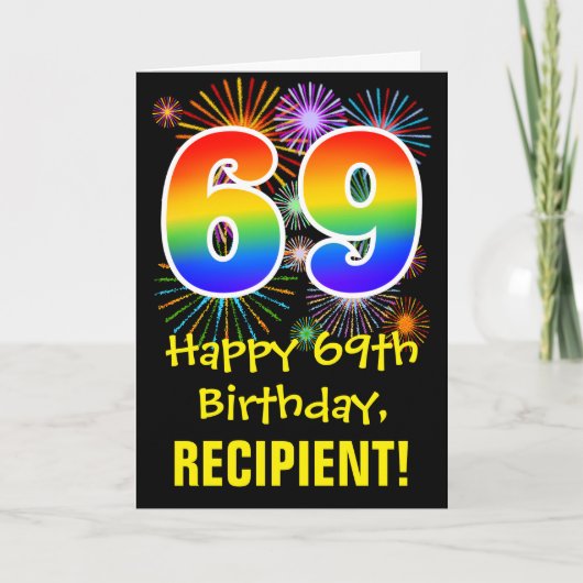 Carte 69e anniversaire : Fun Fireworks Motif + Rainbow 6 (Devant)