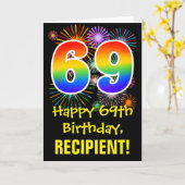 Carte 69e anniversaire : Fun Fireworks Motif + Rainbow 6 (Fleur jaune)