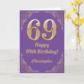 Carte 69e anniversaire Parties scintillant violet et or  (Fleur jaune)