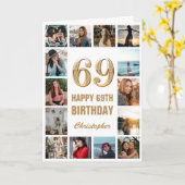 Carte 69e Joyeux Anniversaire Collage photo d'or et blan (Fleur jaune)