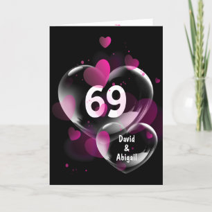 Carte 69ème Anniversaire Bulles cardiaques sur Noir