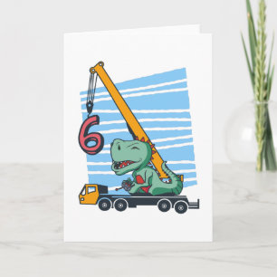 Carte 6 ans 6e anniversaire grue mobile Dinosaur
