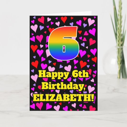 Carte 6e anniversaire : Amour Hearts Motif, Arc-en-ciel (Devant)