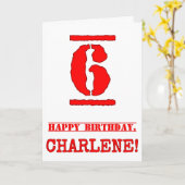 Carte 6e anniversaire : Amusant, Timbre en caoutchouc ro (Fleur jaune)