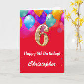 Carte 6e anniversaire Ballons rouges et dorés (Fleur jaune)