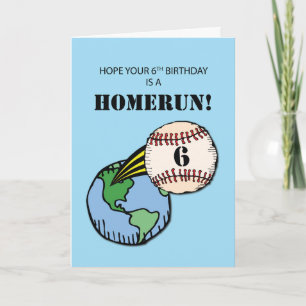 Carte 6e anniversaire Boy Baseball Home Run Out of World