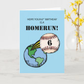 Carte 6e anniversaire Boy Baseball Home Run Out of World (Fleur jaune)
