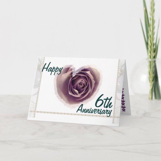 Carte 6e anniversaire de mariage - Cœur de rose violette (Devant)