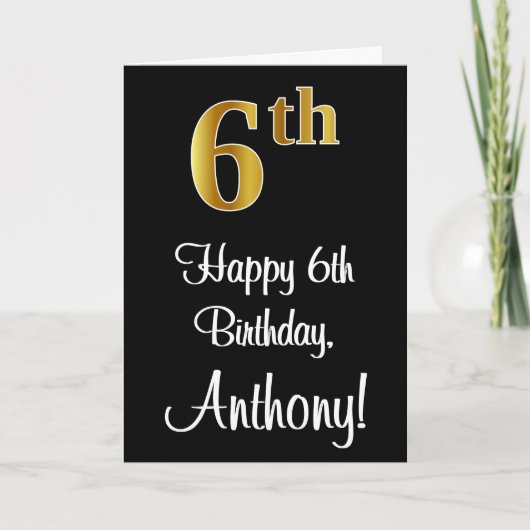 Carte 6e anniversaire ~ Elégant luxe Faux Gold Look # (Devant)