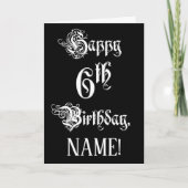 Carte 6e anniversaire : fantaisie, élégant script + Nom (Devant)