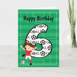 Carte 6e anniversaire Fille de football rouge et blanc 1