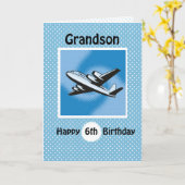 Carte 6e anniversaire, grand-fils, avion en bleu (Fleur jaune)