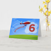 Carte 6e anniversaire, grand-fils, avion rouge (Fleur jaune)
