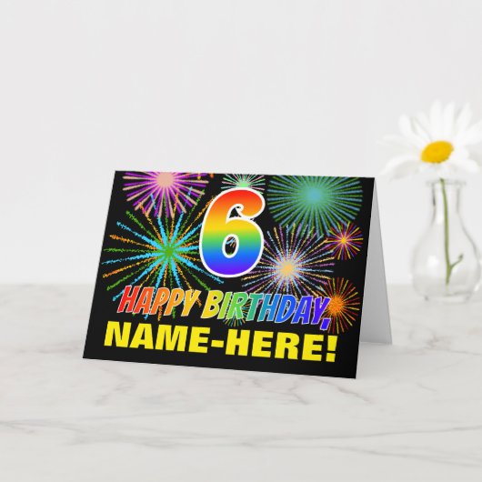 Carte 6e anniversaire : Gras, Amusement, Feu d'artifice, (Petite plante)