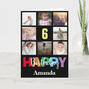 Carte 6e anniversaire heureux Collage photo moderne noir