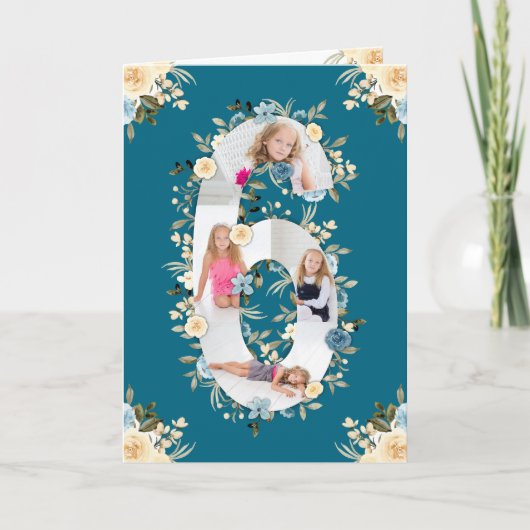 Carte 6e anniversaire Photo Collage bleu Fleur jaune Tur (Devant)