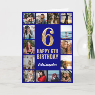 Carte 6e Joyeux anniversaire Marine Blue & Gold Photo Co