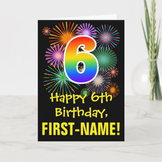Carte 6ème anniversaire : Fun Motif Fireworks + Rainbow (Devant)