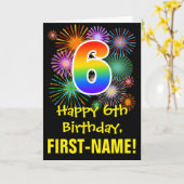 Carte 6ème anniversaire : Fun Motif Fireworks + Rainbow (Fleur jaune)