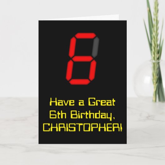 Carte 6ème anniversaire : Rouge Digital Horloge Style "6 (Devant)