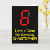 Carte 6ème anniversaire : Rouge Digital Horloge Style "6 (Fleur jaune)