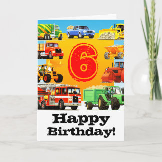 Carte 6ème fête d'anniversaire de grands camions