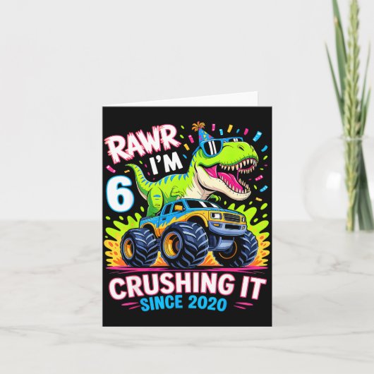 Carte 6nd Birthday Monster Truck Dinosaur Since 2020 Raw (Devant)