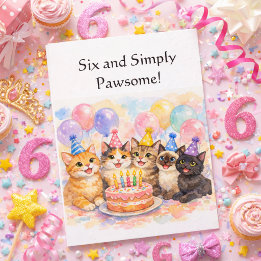 Carte 6th Birthday Card for Girls Whimsical Watercolor