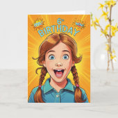 Carte 6th Birthday Red Head Girl Pop Art Style (Fleur jaune)