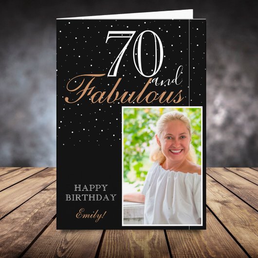 Carte 70 et fabuleux Elegant Black 70th Birthday Photo
