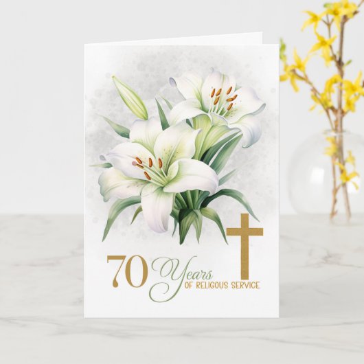 Carte 70 Years of Religious Service Cross and Lilies (Fleur jaune)