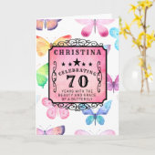 Carte 70e anniversaire Aquarelle rose papillon Salutatio (Fleur jaune)