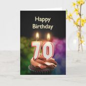 Carte 70e anniversaire avec bougies (Fleur jaune)