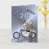 Carte 70e anniversaire avec des filles et une moto (Fleur jaune)