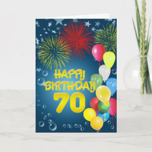 Carte 70e anniversaire avec feux d'artifice et bal
