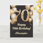 Carte 70e anniversaire Ballons Noir et Or Confetti (Fleur jaune)