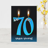 Carte 70e anniversaire bougies avec boules d'yeux (Fleur jaune)