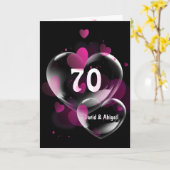 Carte 70e Anniversaire Bubbles de Coeur Rose sur Noir (Fleur jaune)