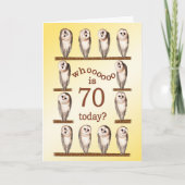 Carte 70e anniversaire, Curious owls card. (Devant)