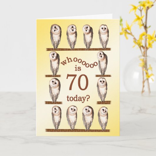 Carte 70e anniversaire, Curious owls card. (Fleur jaune)