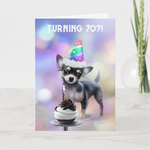 Carte 70e anniversaire Cute Pup Chihuahua Pup avec la fê