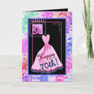 Carte 70e anniversaire fabuleux avec robe rose