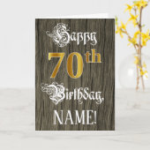 Carte 70e anniversaire : Faux Gold Look + Faux Wood Moti (Fleur jaune)