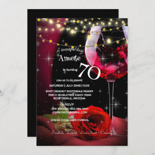 Carte 70e anniversaire fête Vin rouge et Rose Anniversai