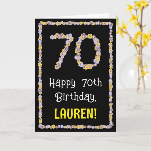 Carte 70e anniversaire : Floral Flowers Numéro, Nom pers (Fleur jaune)